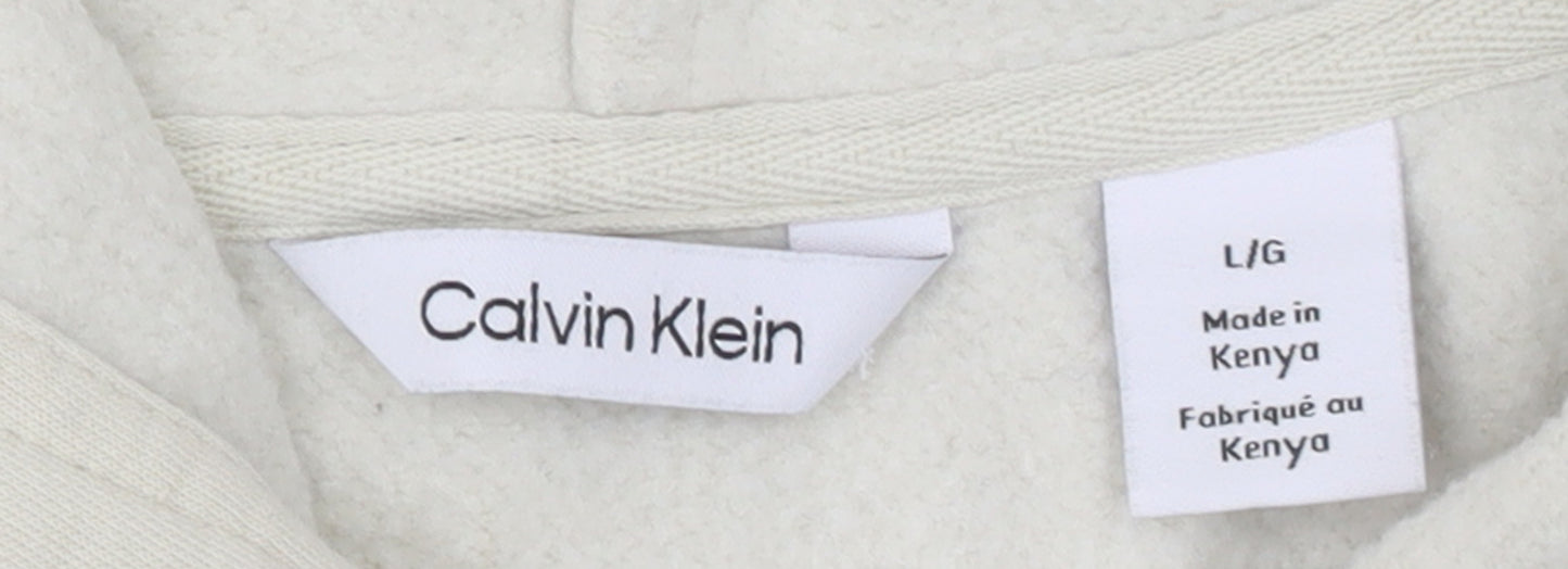 Calvin Klein Men's Beige Pullover Hoodie L Logo Fleece Sweatshirt