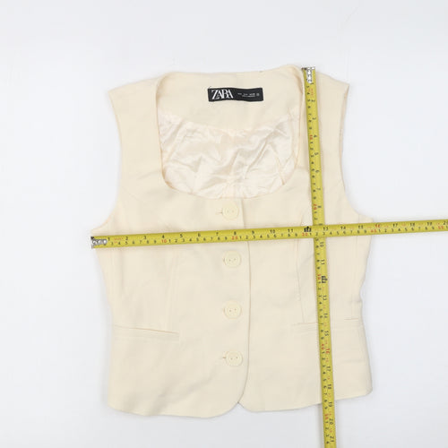 Zara Women Beige Sleeveless Cropped Button Blouse Size S