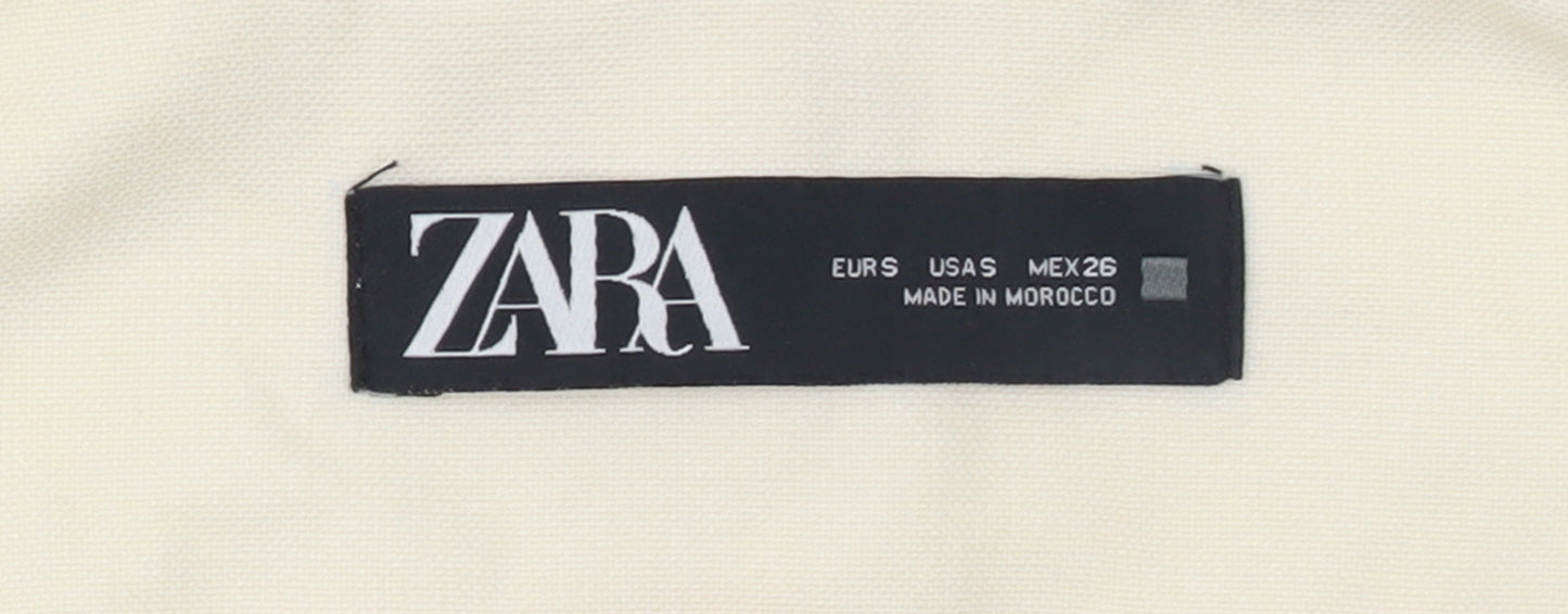 Zara Women Beige Sleeveless Cropped Button Blouse Size S