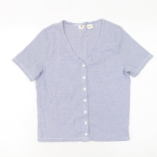 Levi's Women's Blue Striped Short Sleeve Button-Up Top M