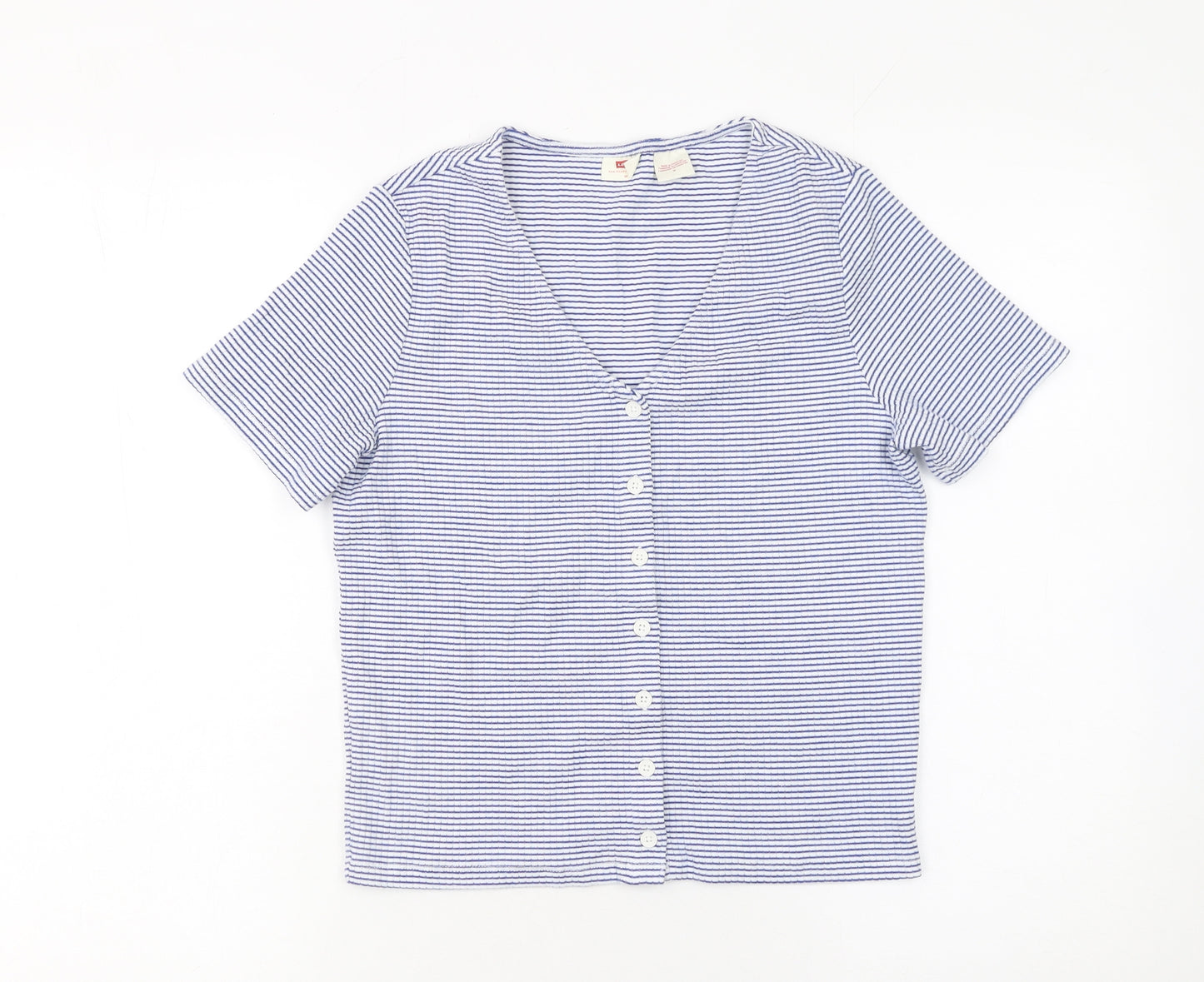 Levi's Women's Blue Striped Short Sleeve Button-Up Top M