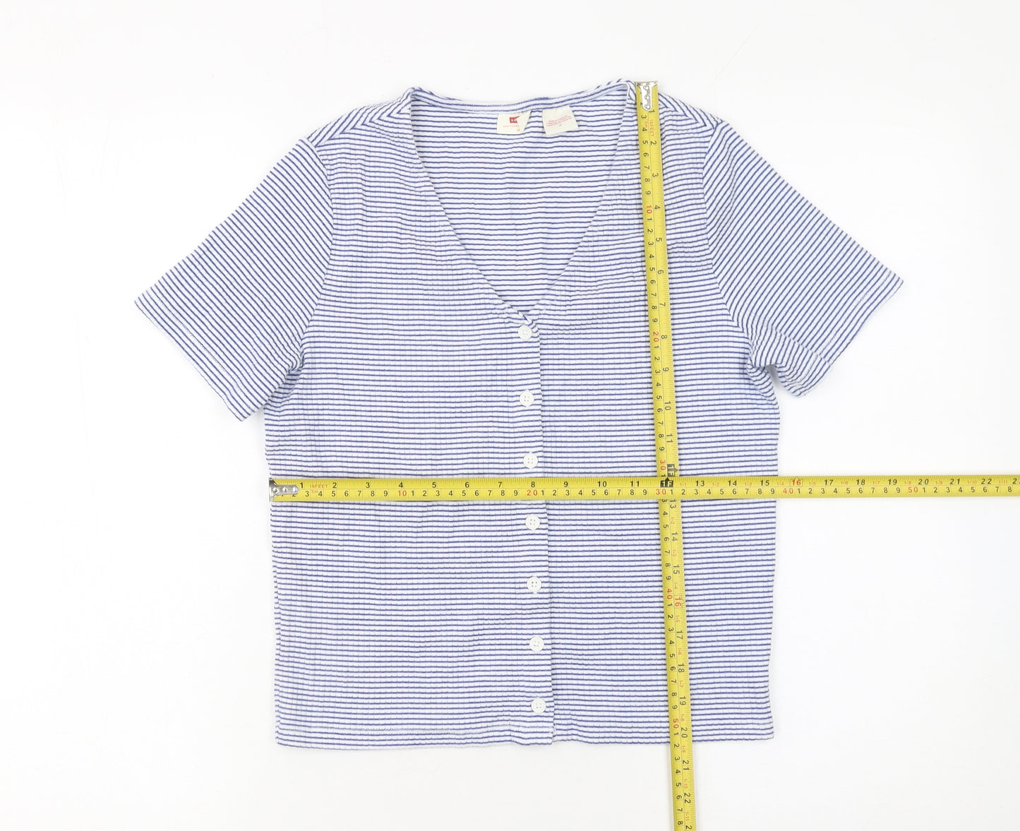 Levi's Women's Blue Striped Short Sleeve Button-Up Top M