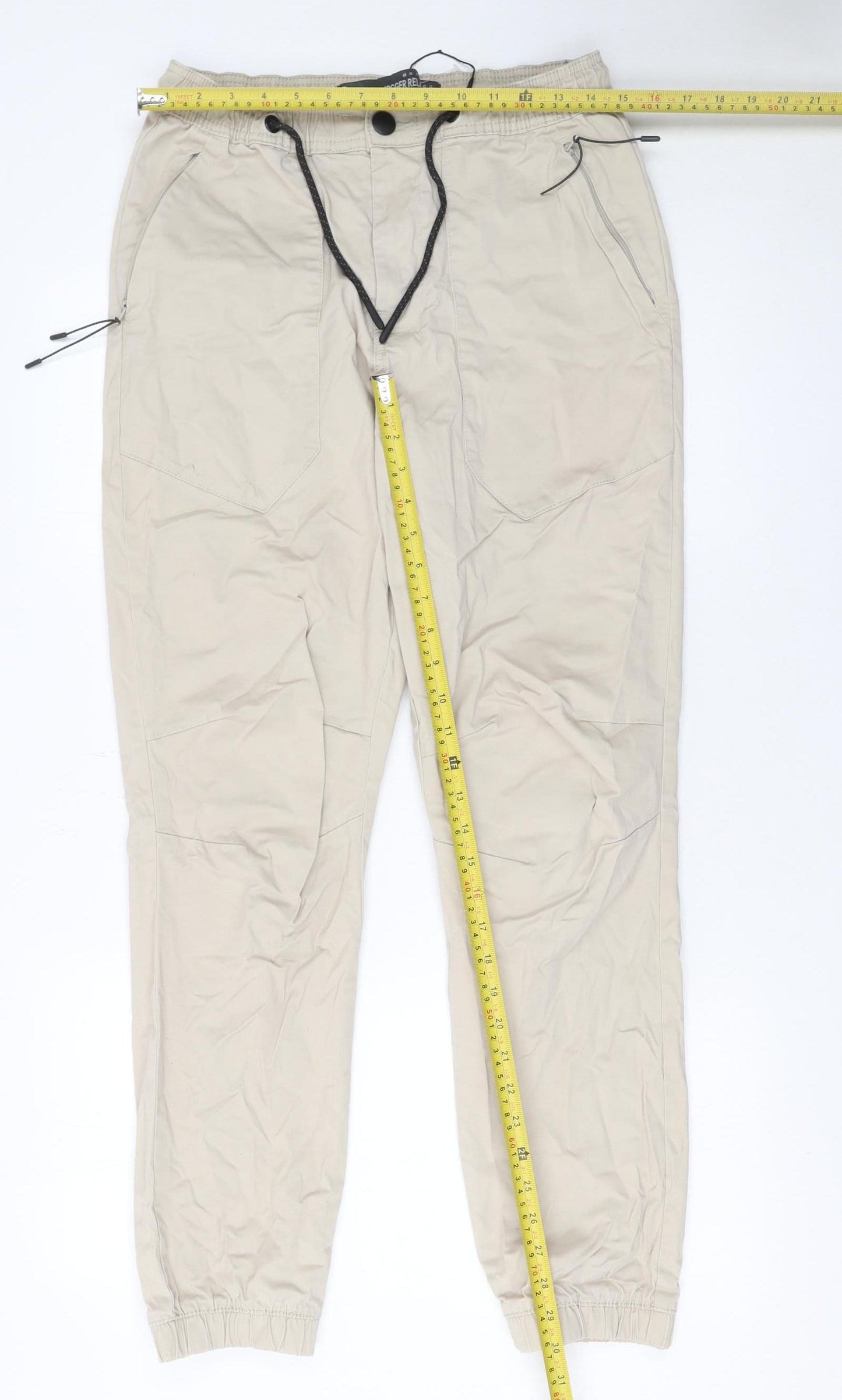 Denim Jogger Relaxed Men's Beige Jogger Trousers Size S Breathable Cotton Blend