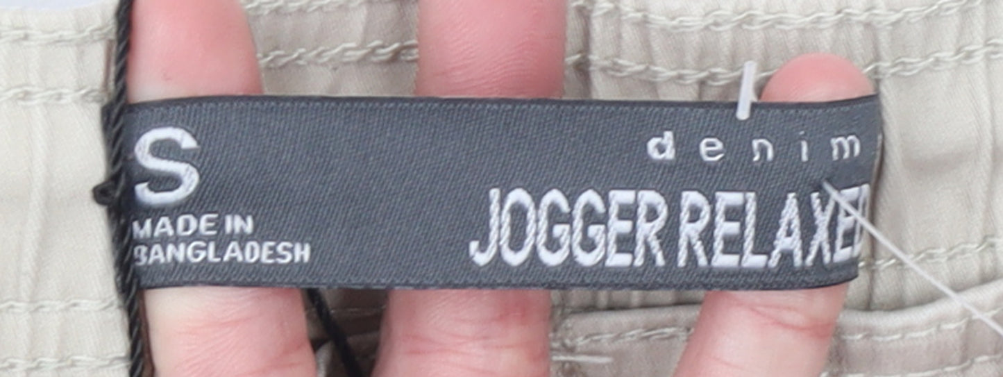 Denim Jogger Relaxed Men's Beige Jogger Trousers Size S Breathable Cotton Blend