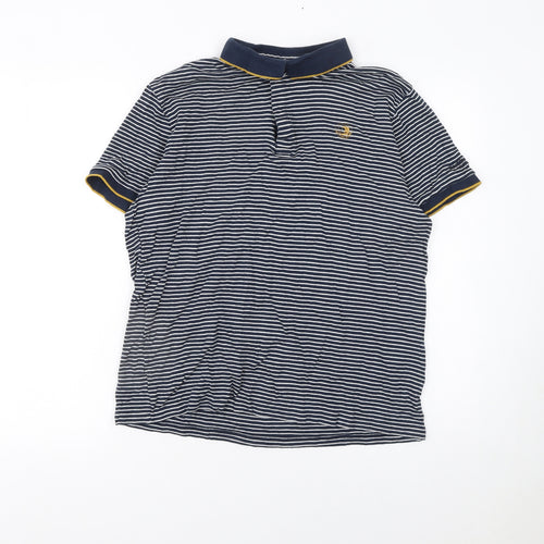 Regatta Mens Blue Striped Cotton Polo Shirt L Short Sleeve Collared