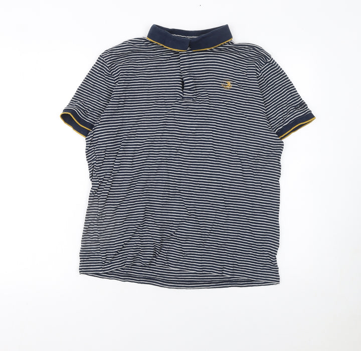 Regatta Mens Blue Striped Cotton Polo Shirt L Short Sleeve Collared
