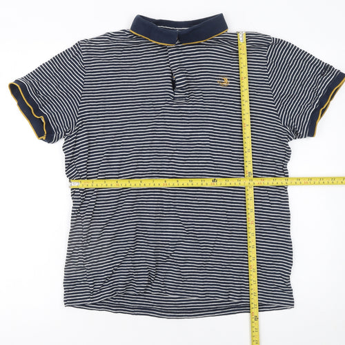 Regatta Mens Blue Striped Cotton Polo Shirt L Short Sleeve Collared