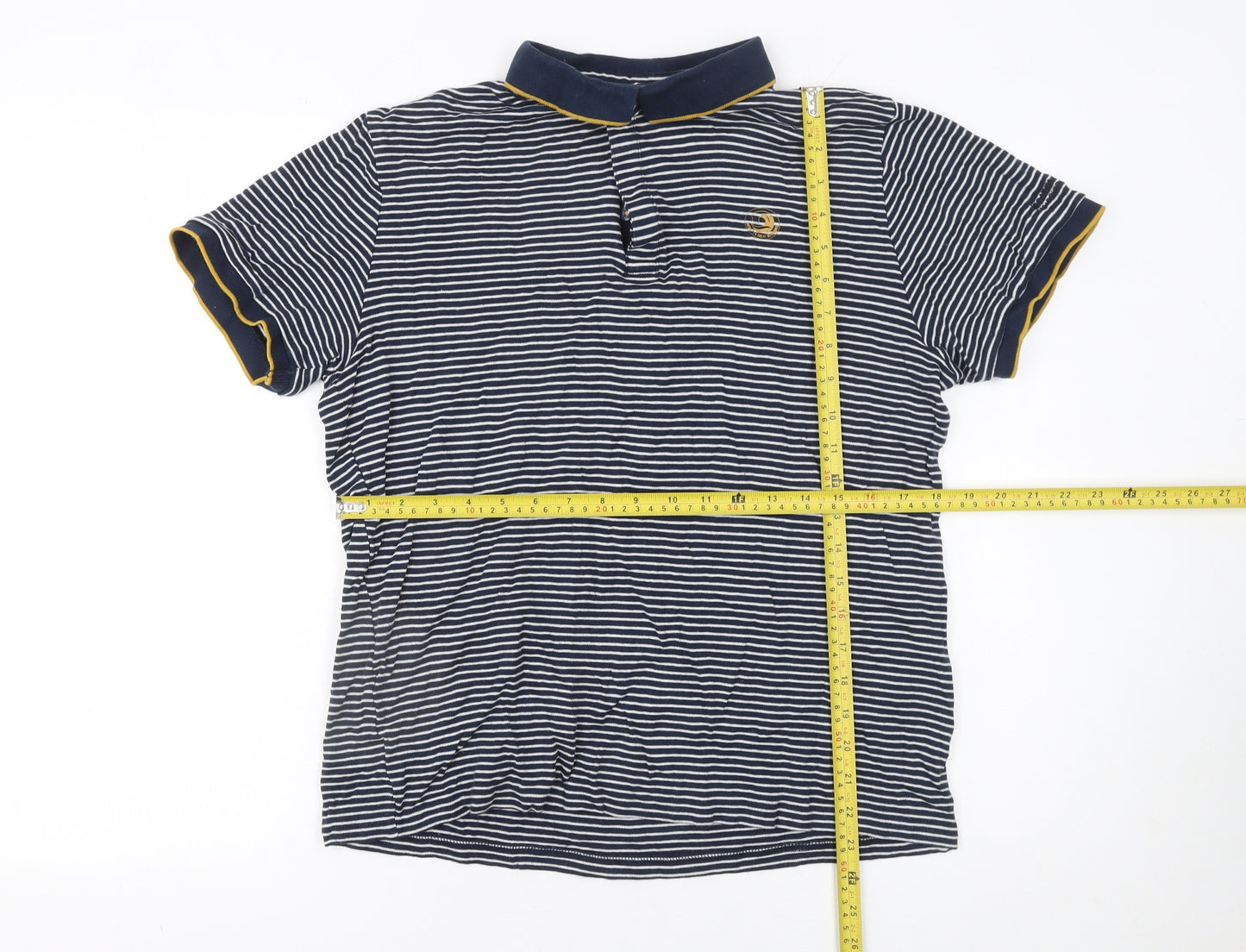 Regatta Mens Blue Striped Cotton Polo Shirt L Short Sleeve Collared