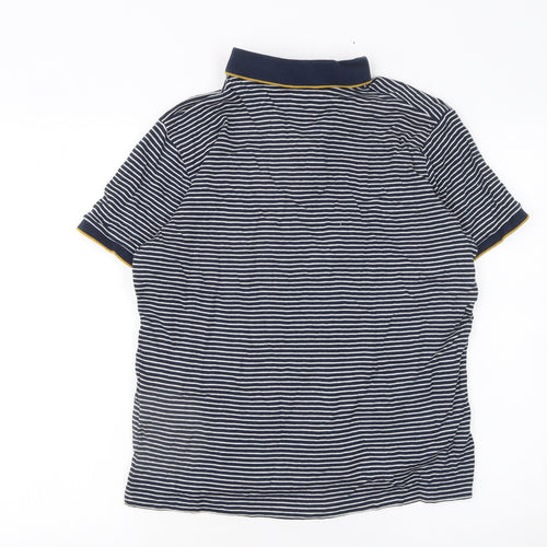 Regatta Mens Blue Striped Cotton Polo Shirt L Short Sleeve Collared
