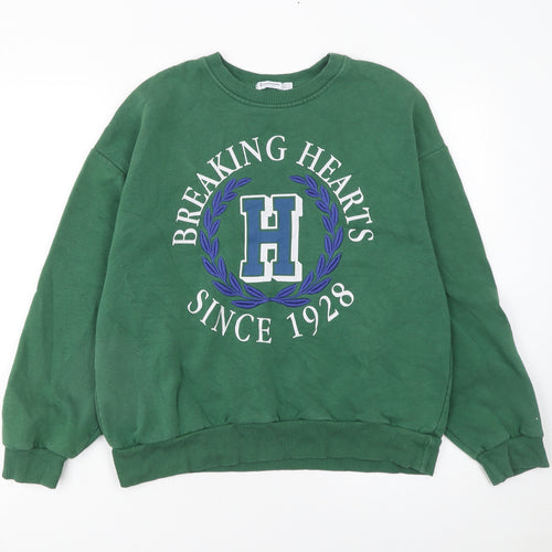 Stradivarius Women's Green Crew Neck Pullover Sweatshirt Size S