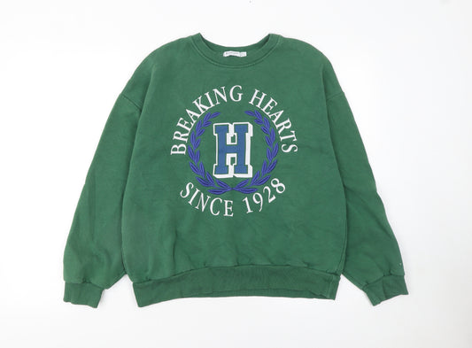 Stradivarius Women's Green Crew Neck Pullover Sweatshirt Size S