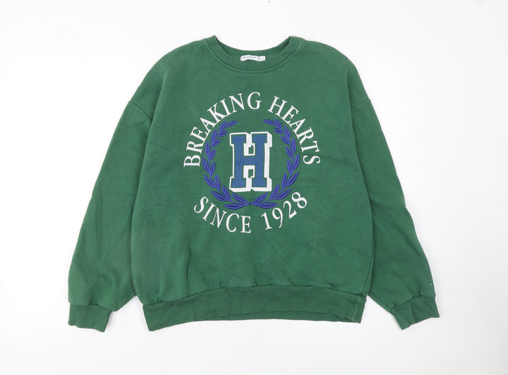 Stradivarius Women's Green Crew Neck Pullover Sweatshirt Size S