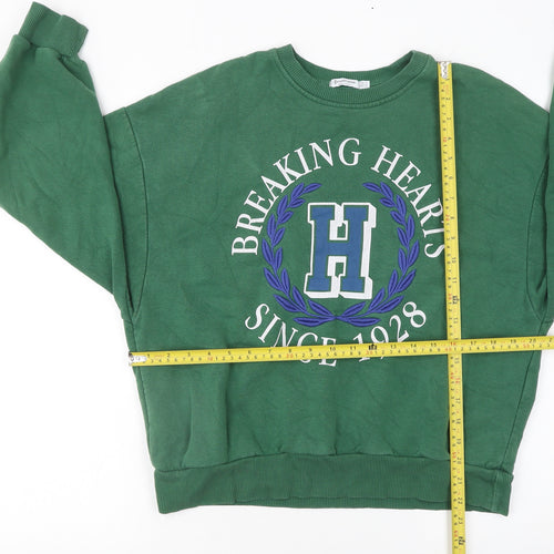 Stradivarius Women's Green Crew Neck Pullover Sweatshirt Size S