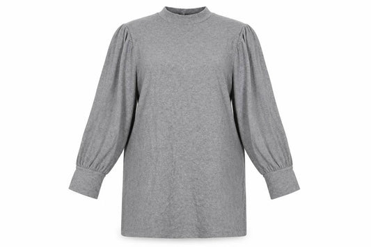 Front view of Warehouse Women’s Grey Long Sleeve Mock Neck Shift Dress, size UK 12