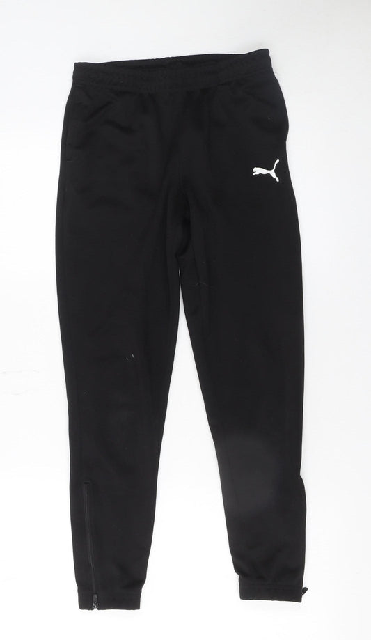 Puma Boys Black Slim Jogger Trousers 11-12 Years Athletic Fit Zip Pockets