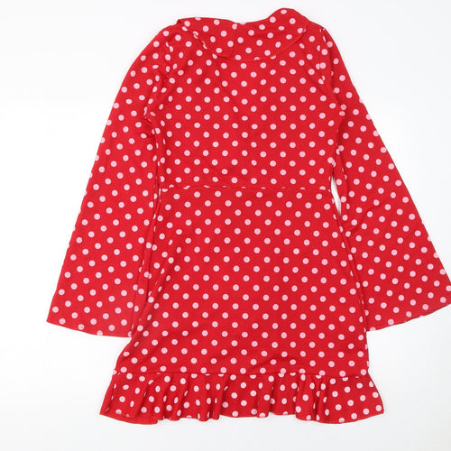 PrettyLittleThing Women Red Polka Dot Wrap Mini Dress Size 10