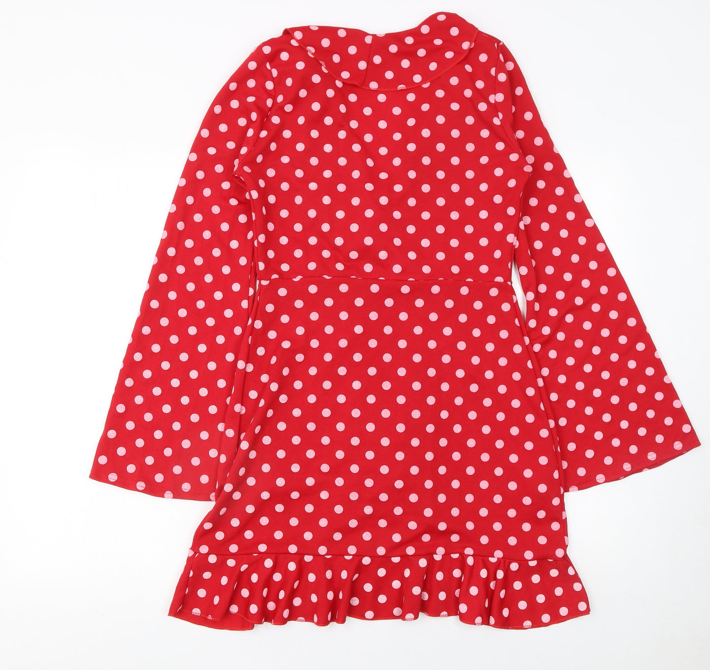 PrettyLittleThing Women Red Polka Dot Wrap Mini Dress Size 10