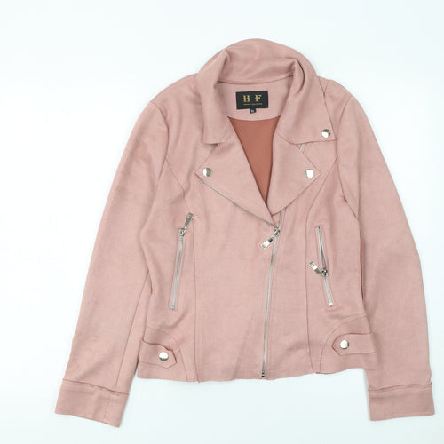 H F Womens Pink Biker Jacket XL Softshell Zip Detail