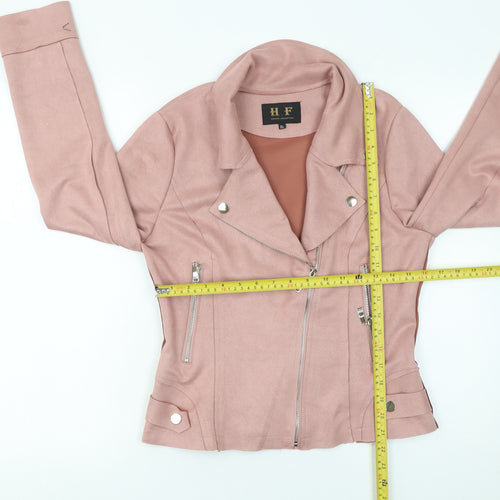 H F Womens Pink Biker Jacket XL Softshell Zip Detail