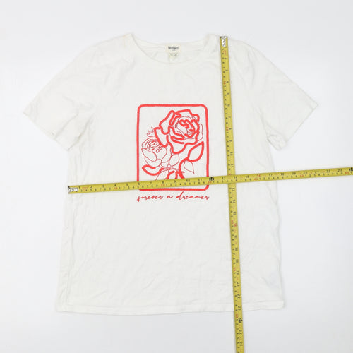 River Island Women's White Floral Embroidered Cotton T-Shirt Size 10