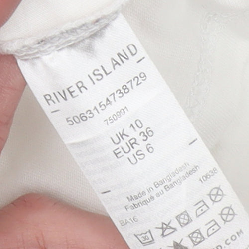 River Island Women's White Floral Embroidered Cotton T-Shirt Size 10