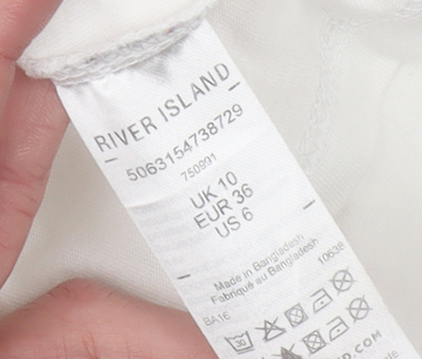 River Island Women's White Floral Embroidered Cotton T-Shirt Size 10