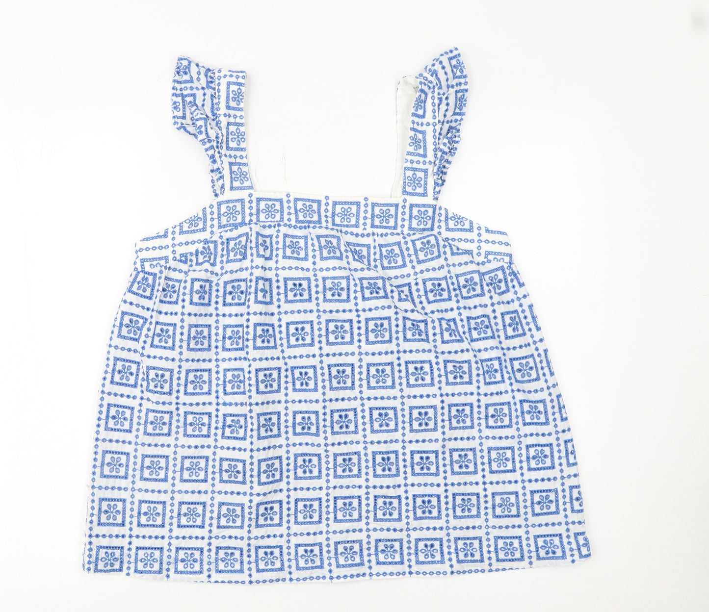 Next Women’s Blue Embroidered Cotton Camisole Top Size 14