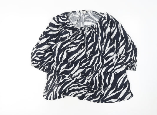 Marks and Spencer Women Black White Zebra Linen Tunic Blouse Size 14