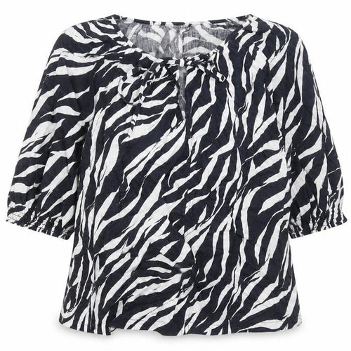 Marks and Spencer Women Black White Zebra Linen Tunic Blouse Size 14