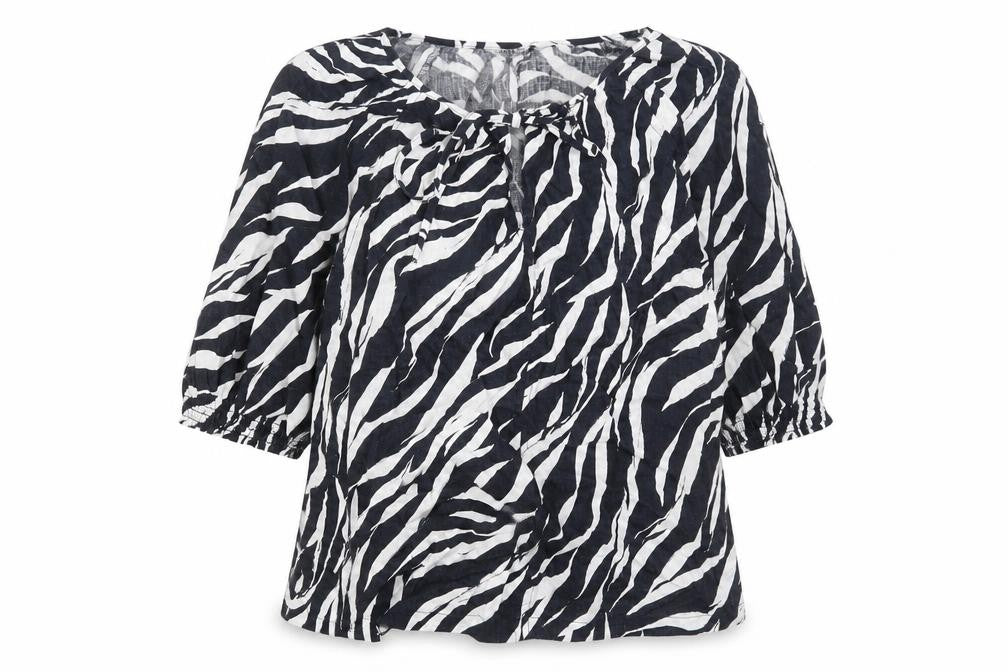 Marks and Spencer Women Black White Zebra Linen Tunic Blouse Size 14
