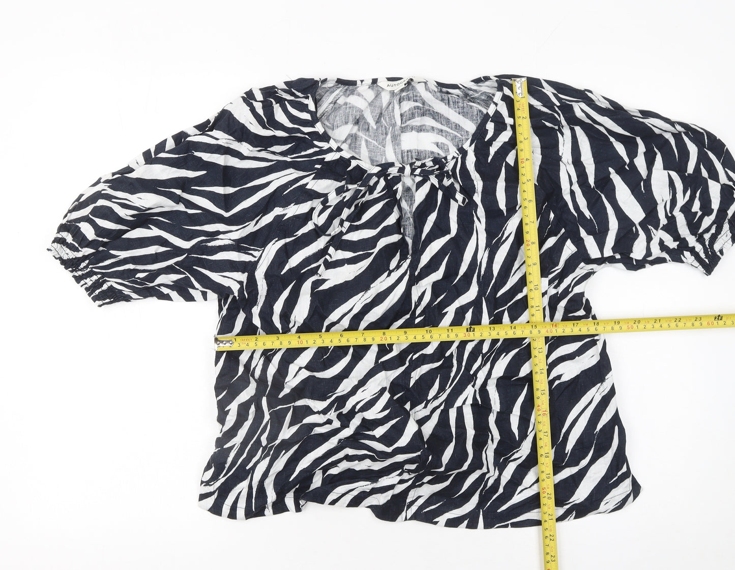 Marks and Spencer Women Black White Zebra Linen Tunic Blouse Size 14