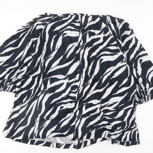 Marks and Spencer Women Black White Zebra Linen Tunic Blouse Size 14