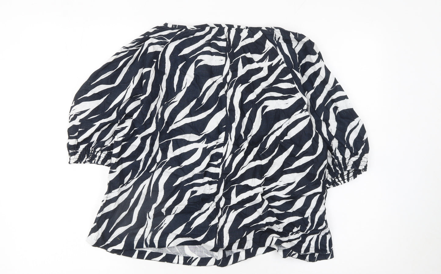 Marks and Spencer Women Black White Zebra Linen Tunic Blouse Size 14