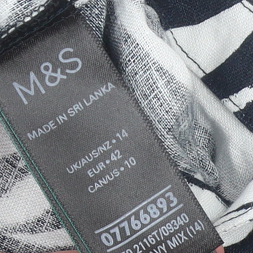 Marks and Spencer Women Black White Zebra Linen Tunic Blouse Size 14