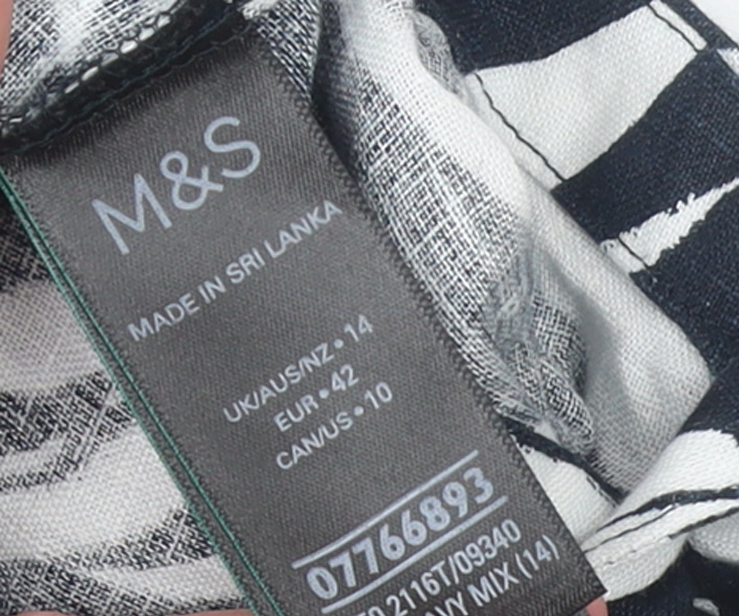 Marks and Spencer Women Black White Zebra Linen Tunic Blouse Size 14