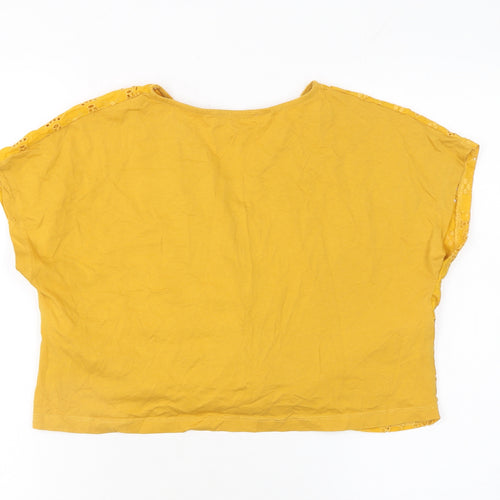 Zara Trafaluc Women's Yellow Cropped Lace V-Neck Short Sleeve Blouse Size S