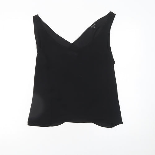 River Island Women Black Wrap V-Neck Sleeveless Blouse Size 10