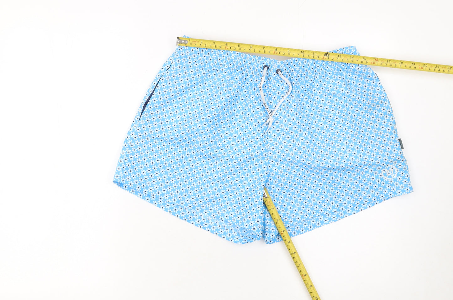 Bugatti Men's Blue Floral Swim Shorts M Elastic Waist Quick Dry