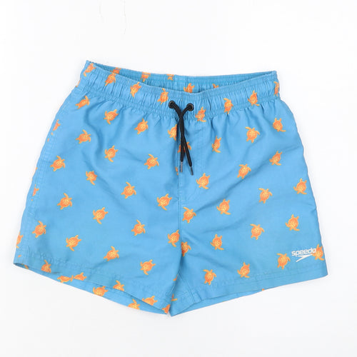 Speedo Boys Blue Athletic Swim Shorts 7-8 Years Turtle Print Quick Dry