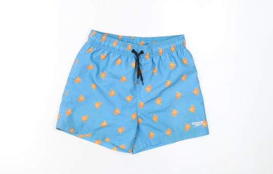 Speedo Boys Blue Athletic Swim Shorts 7-8 Years Turtle Print Quick Dry