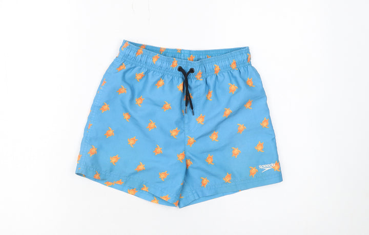 Speedo Boys Blue Athletic Swim Shorts 7-8 Years Turtle Print Quick Dry