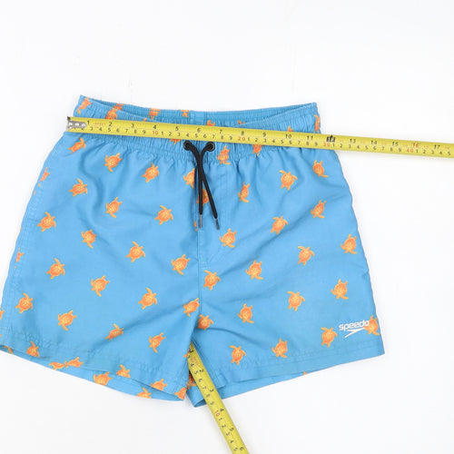 Speedo Boys Blue Athletic Swim Shorts 7-8 Years Turtle Print Quick Dry