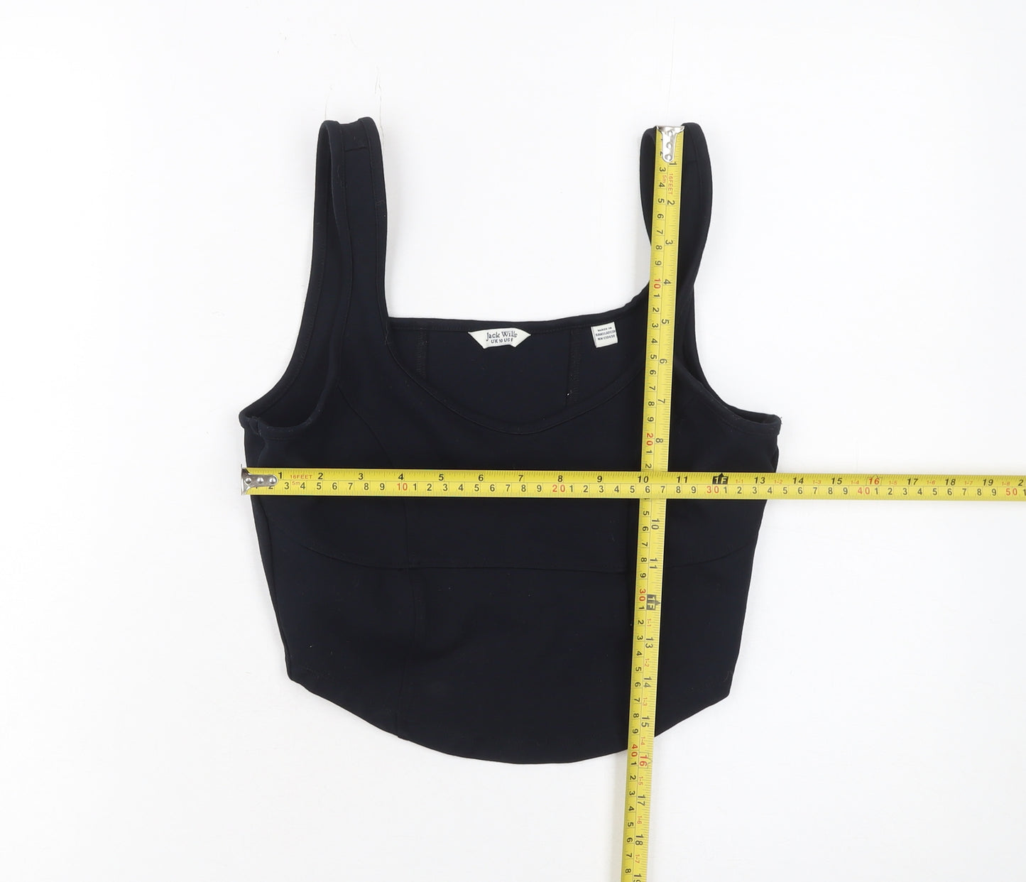Jack Wills Women’s Black Cropped Tank Top Size 10 Cotton Blend