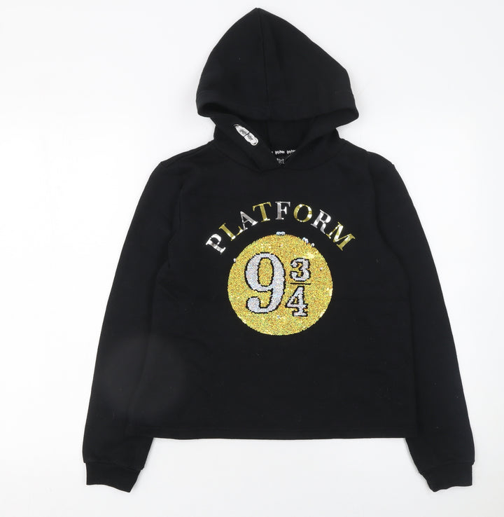 Harry Potter Girls Black Sequin Platform 9 3/4 Pullover Hoodie 13-14 Years
