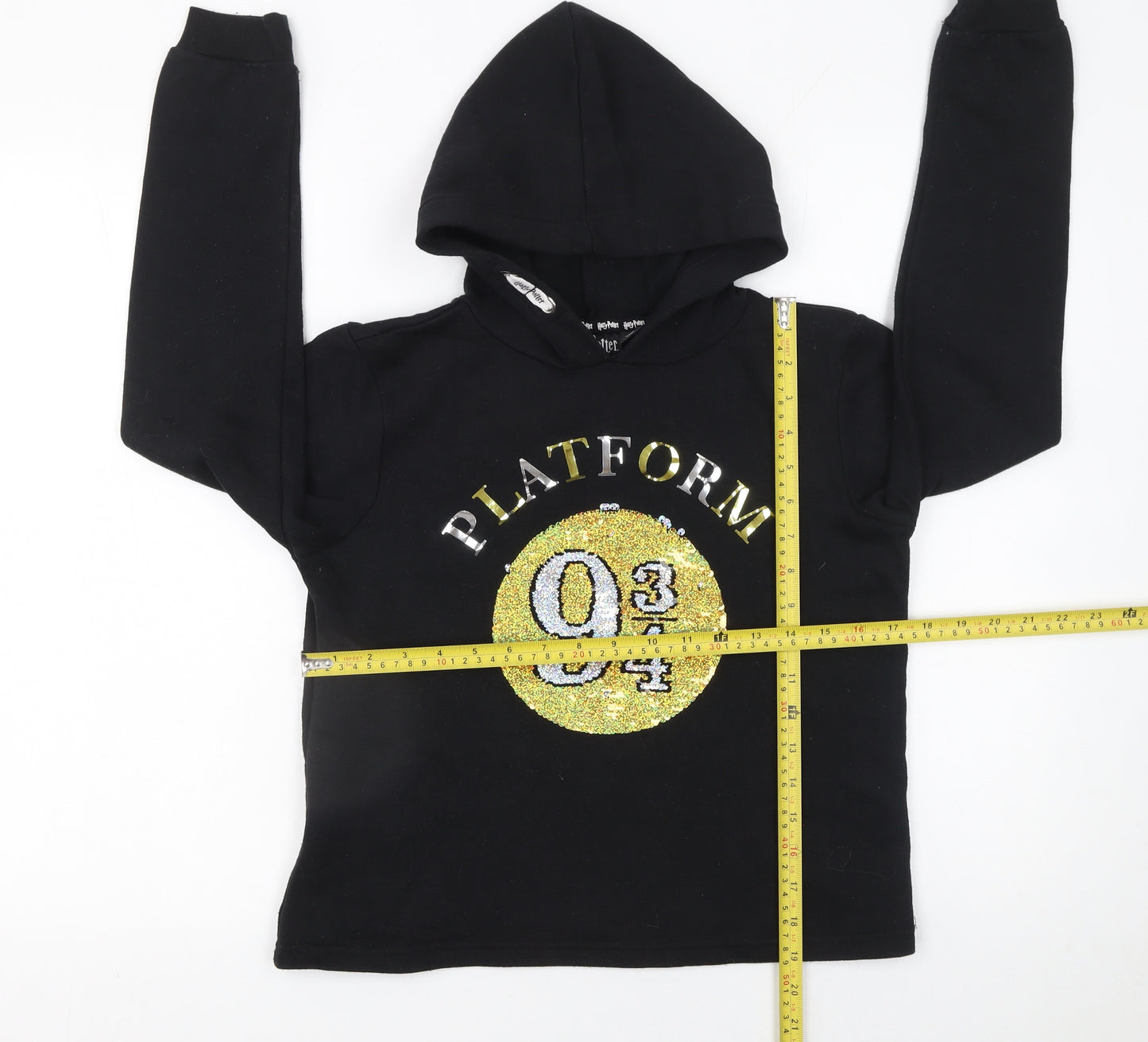 Harry Potter Girls Black Sequin Platform 9 3/4 Pullover Hoodie 13-14 Years