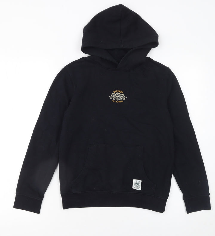 Element Unisex Kids Black Pullover Hoodie 12 Years Graphic Print Fleece