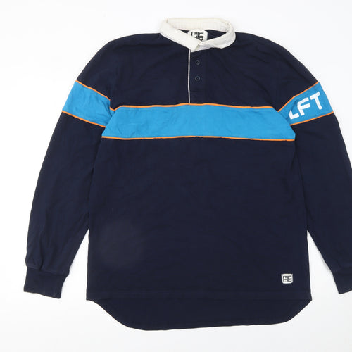 Left Field Men's Blue Long Sleeve Rugby Polo Shirt XL