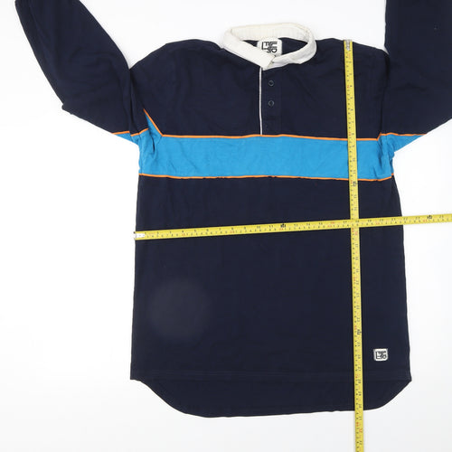 Left Field Men's Blue Long Sleeve Rugby Polo Shirt XL