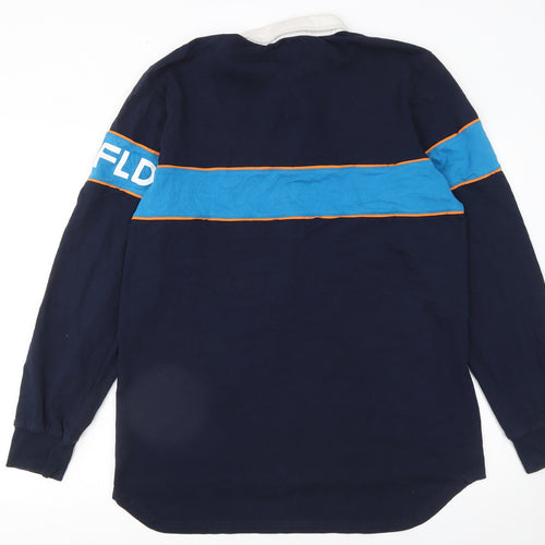Left Field Men's Blue Long Sleeve Rugby Polo Shirt XL