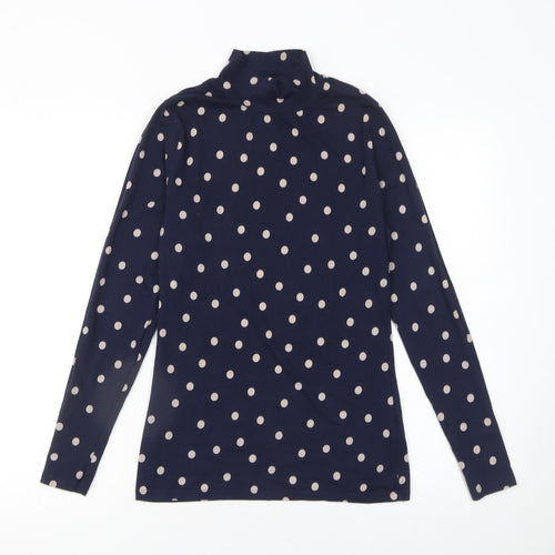 Marks and Spencer Women’s Blue Polka Dot Roll Neck Long Sleeve Cotton Top Size 10